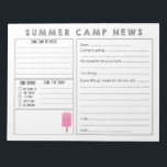 Fill in Camp Letter - Cute Summer Camp Stationary Notepad<br><div class="desc">I designed this cute summer camp stationery to encourage kids to keep in touch with their family and/or friends by making it a fun fill in camp letter. This summer camp news stationary has a fun summer feel to it with the pink popsicle. This Summer Camp News printable has different...</div>