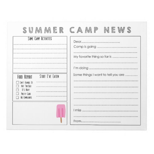 Fill in Camp Letter _ Cute Summer Camp Stationary Notepad
