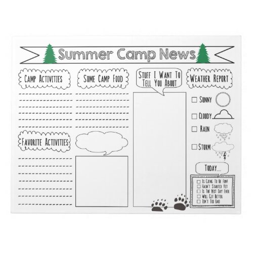 Fill in Camp Summer Camp Letter Notepad