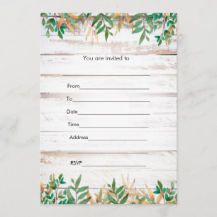 Fill in invitation greenery rustic watercolor