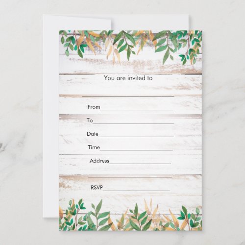 Fill in invitation greenery rustic watercolor