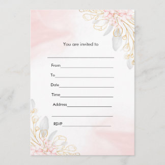 Fill in invitation pink gold floral watercolor