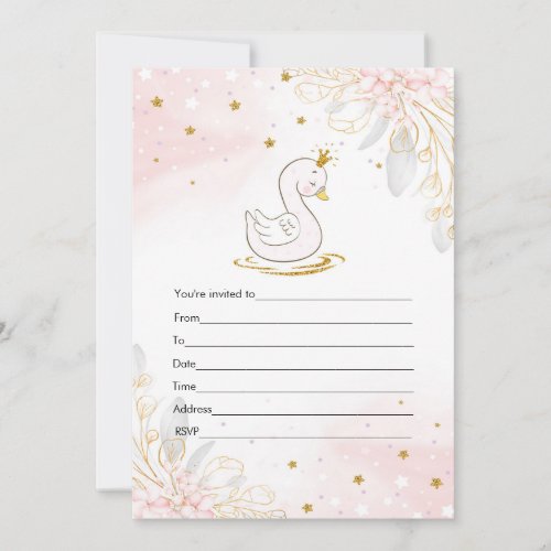 Fill in invitation pink gold swan watercolor