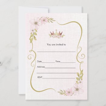 Fill In Invitation Watercolor Floral Princess by pinkthecatdesign at Zazzle