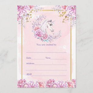 Fill in invitation watercolor floral unicorn