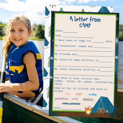 Fill In Letter from Camp Bar Camping Stationery