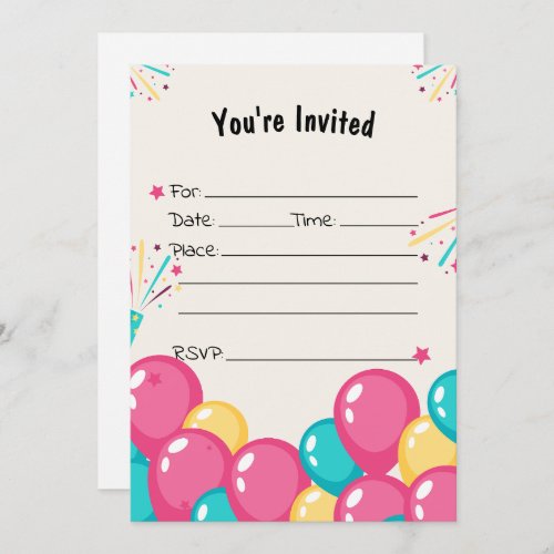 Fill In The Blank Balloons Birthday Invitation