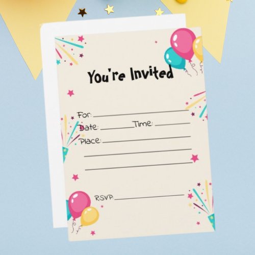 Fill in the Blank Birthday Balloons Invitation