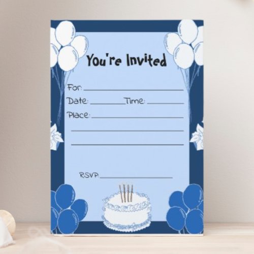 Fill in the Blank Birthday Blue Invitation