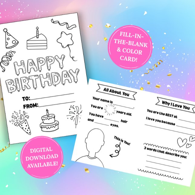 Fill In The Blank Birthday Coloring Card (Creator Uploaded)