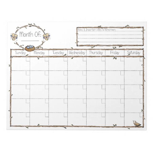 Fill in the Blank Calendar Notepad