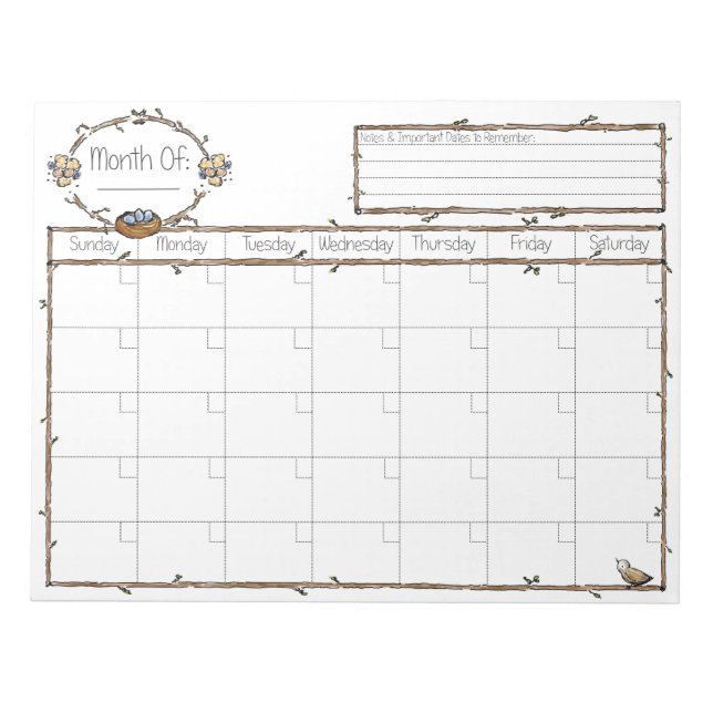 Fill in the Blank Calendar Notepad (Front)