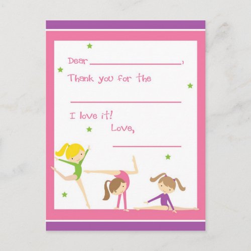 Fill in the blank gymnastics thank you postcard