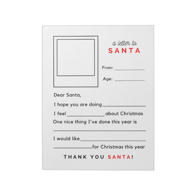 Fill in the Blank Letter to Santa Notepad (Rotated)