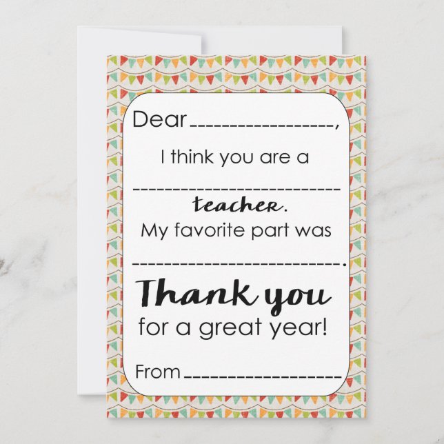 Fill in the Blank Teacher Thank You Card (Front)
