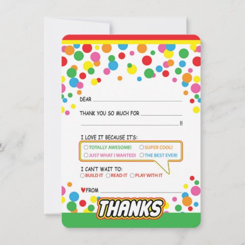 Fill in the Blank Thank You Card for Kids Birthday