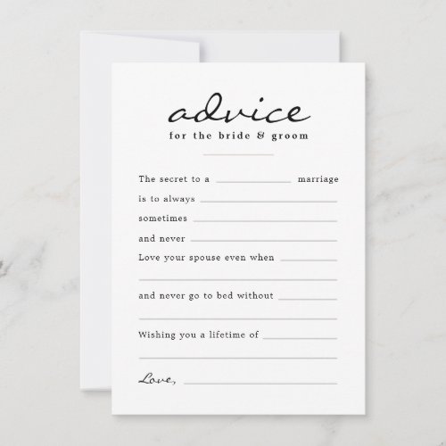 Fill in the Blank Watercolor Floral Wedding Day Advice Card