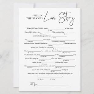 Fill in the Blanks Love Story | Bridal Shower Game Card