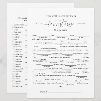 Fill in the Blanks Love Story Bridal Shower Game Invitation