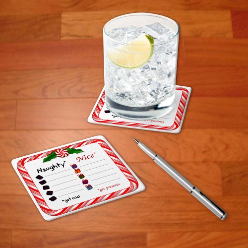 Fill in the Blanks Naughty or Nice Square Paper Coaster