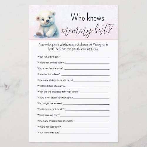 Fill in the Blanks Pink Winter Baby Shower Game