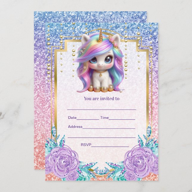 Fill in Unicorn  Invitation (Front/Back)