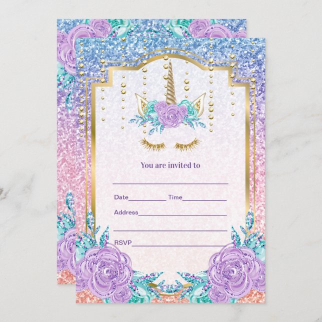 Fill in Unicorn  Invitation (Front/Back)