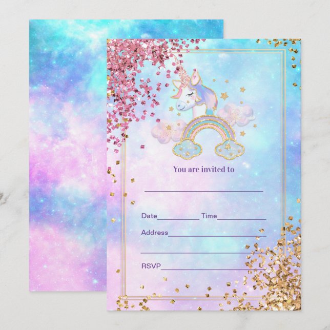 Fill in Unicorn  Invitation (Front/Back)