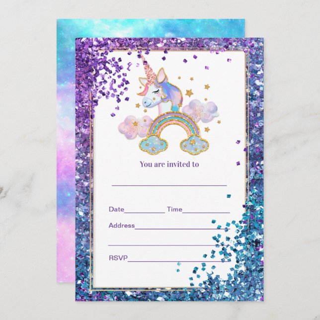 Fill in Unicorn  Invitation (Front/Back)