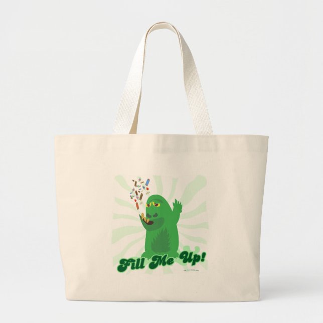 Fill Me Up Funny Halloween Candy Monster Large Tote Bag (Front)