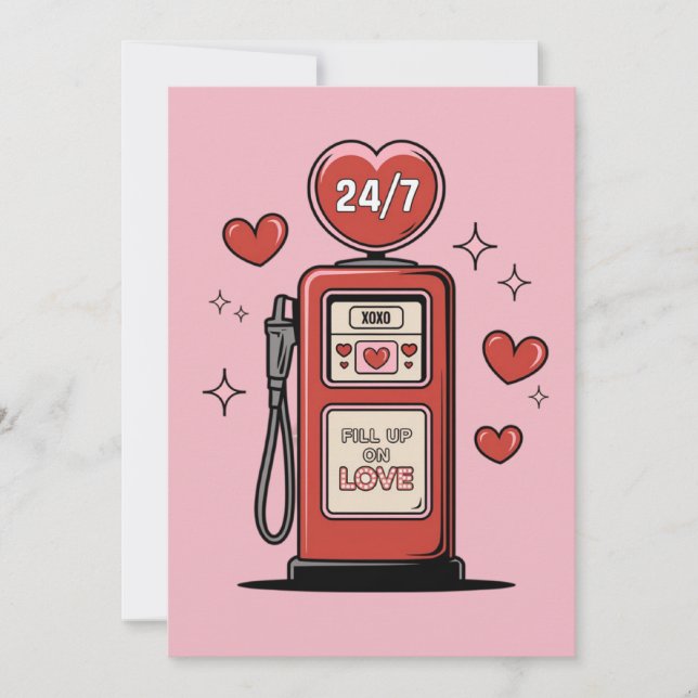 Fill up on love funny Valentine card gas station (Front)
