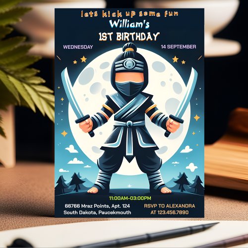 Fill War Fight Boy Moon Ninja Warrior 1st Birthday Invitation