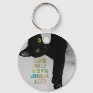 Fill Your Cup Of Life Black Cat Motivational Quote Keychain