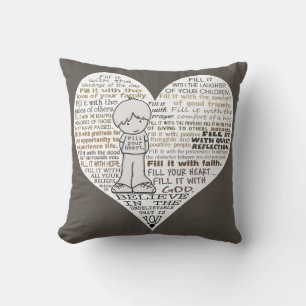 Fill Your Heart-Dark Brown Throw Pillow