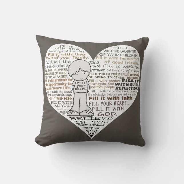 Fill Your Heart-Dark Brown Throw Pillow (Front)