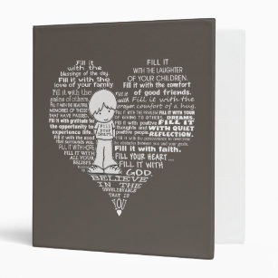 Fill Your Heart-White Letters/Dark Brown 3 Ring Binder