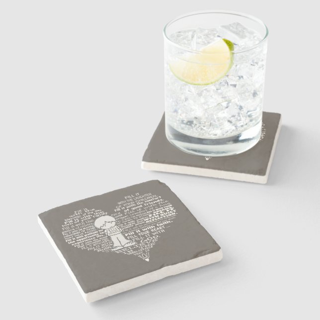 Fill Your Heart-White Letters/Dark Brown Stone Coaster (Side)
