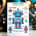 filled boy cute Toy funny robot first 1st birthday Invitation<br><div class="desc">Join the fun with our Boy Cute Toy Funny Robot First 1st Birthday Invitation! Get ready for a day filled with laughter, adorable robot designs, and playful fun as we celebrate your little one's first birthday. This invitation sets the stage for a party that's filled with cuteness and charm. Don't...</div>