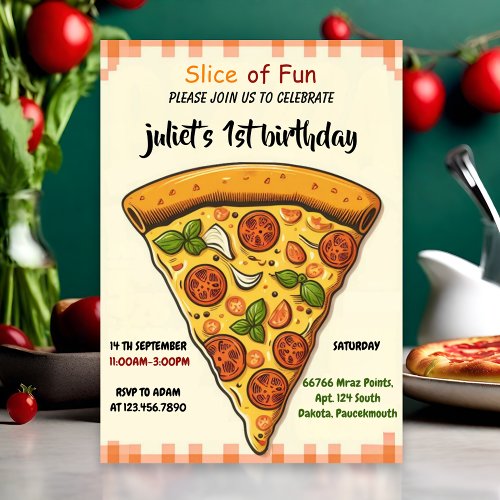 filled food boy girl teen pizza first 1st birthday invitation