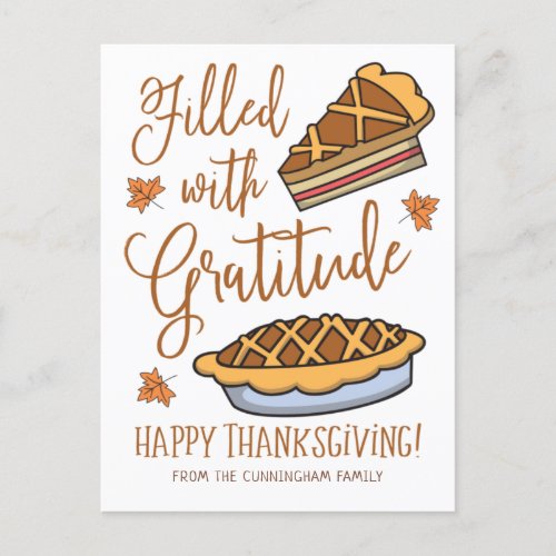 Filled with Gratitude Happy Thanksgiving Holiday Postcard