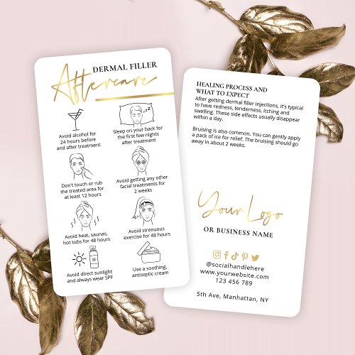Filler After Care Instructions Beauty Facial Gold Business Card