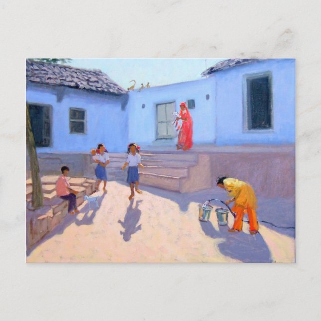 Filling Water Buckets Rajasthan India Postcard (Front)