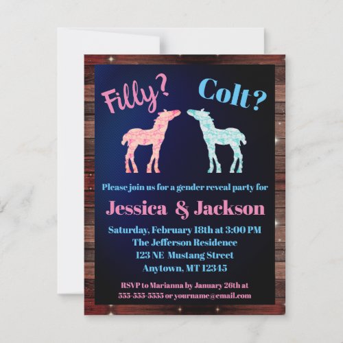 Filly Or Colt Western Style Gender Reveal Invitation