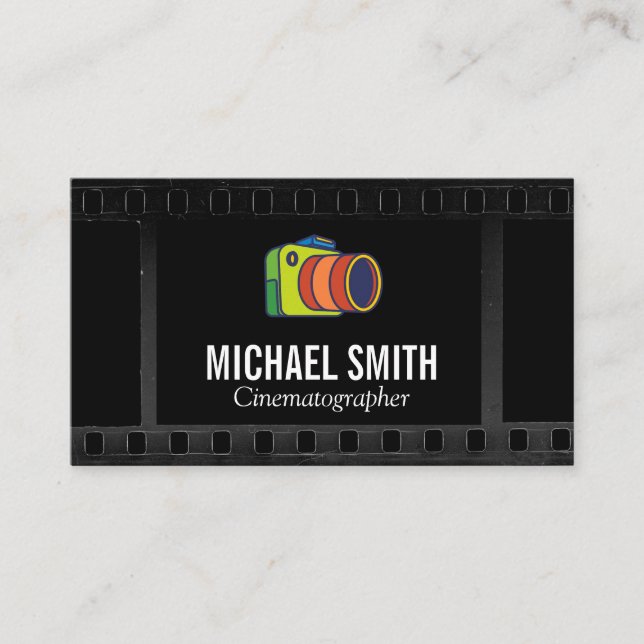 Film Background | Colorful Cam Logo Business Card (Front)