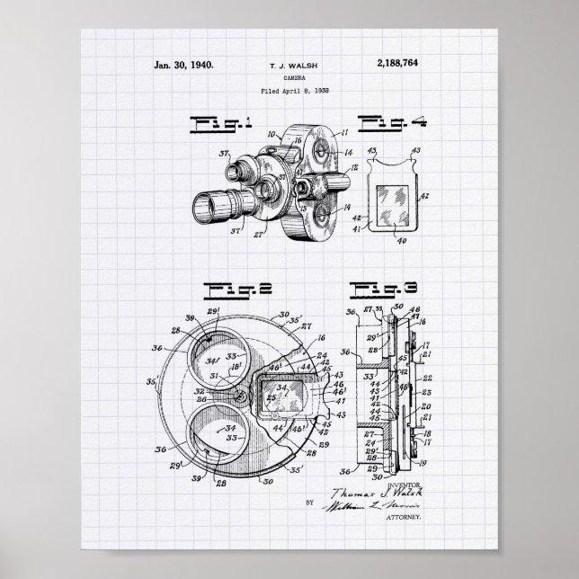 Film Camera 1940 Patent Art - Lined Peper Poster (Front)
