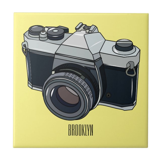 Film camera cartoon illustration ceramic tile (Front)