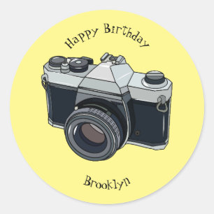 Film camera cartoon illustration classic round sticker