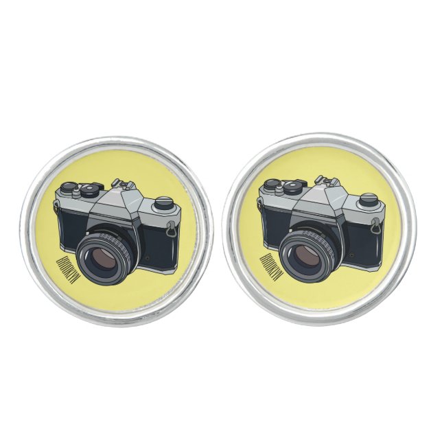 Film camera cartoon illustration cufflinks (Front)