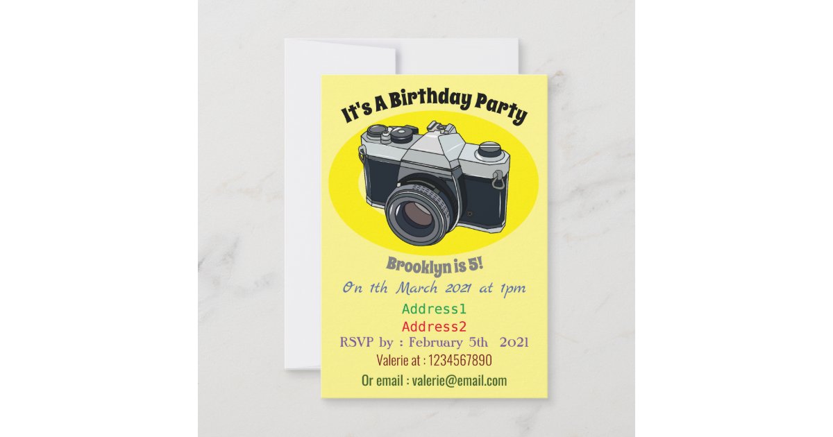 Film camera cartoon illustration invitation | Zazzle