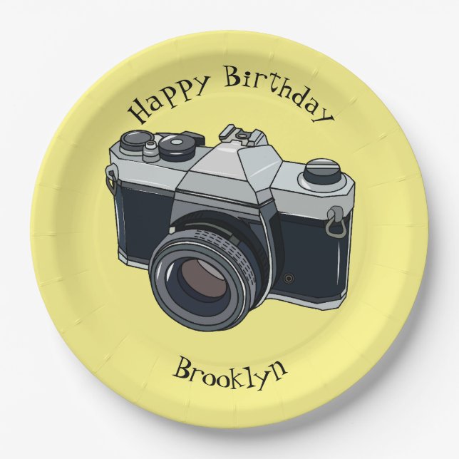 Film camera cartoon illustration paper plates (Front)